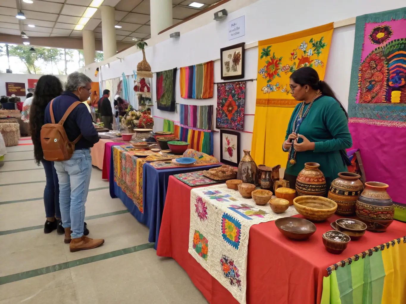 A vibrant image of a local artisan demonstrating traditional crafts at a heritage fair organized by ARCHE in Ruoms.